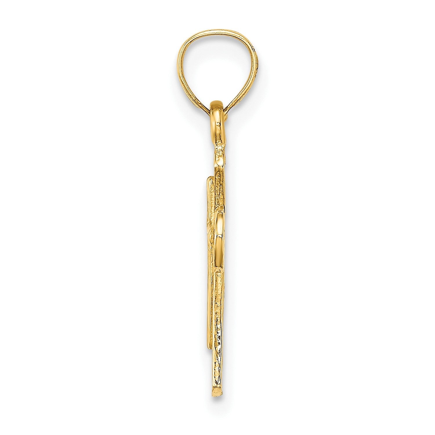 10k Real Yellow Solid Gold Solid Textured Cross Charm Pendant, 20x11mm