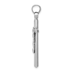 10k Solid White Gold Crucifix Jesus Cross Pendant, 32mm x 19mm