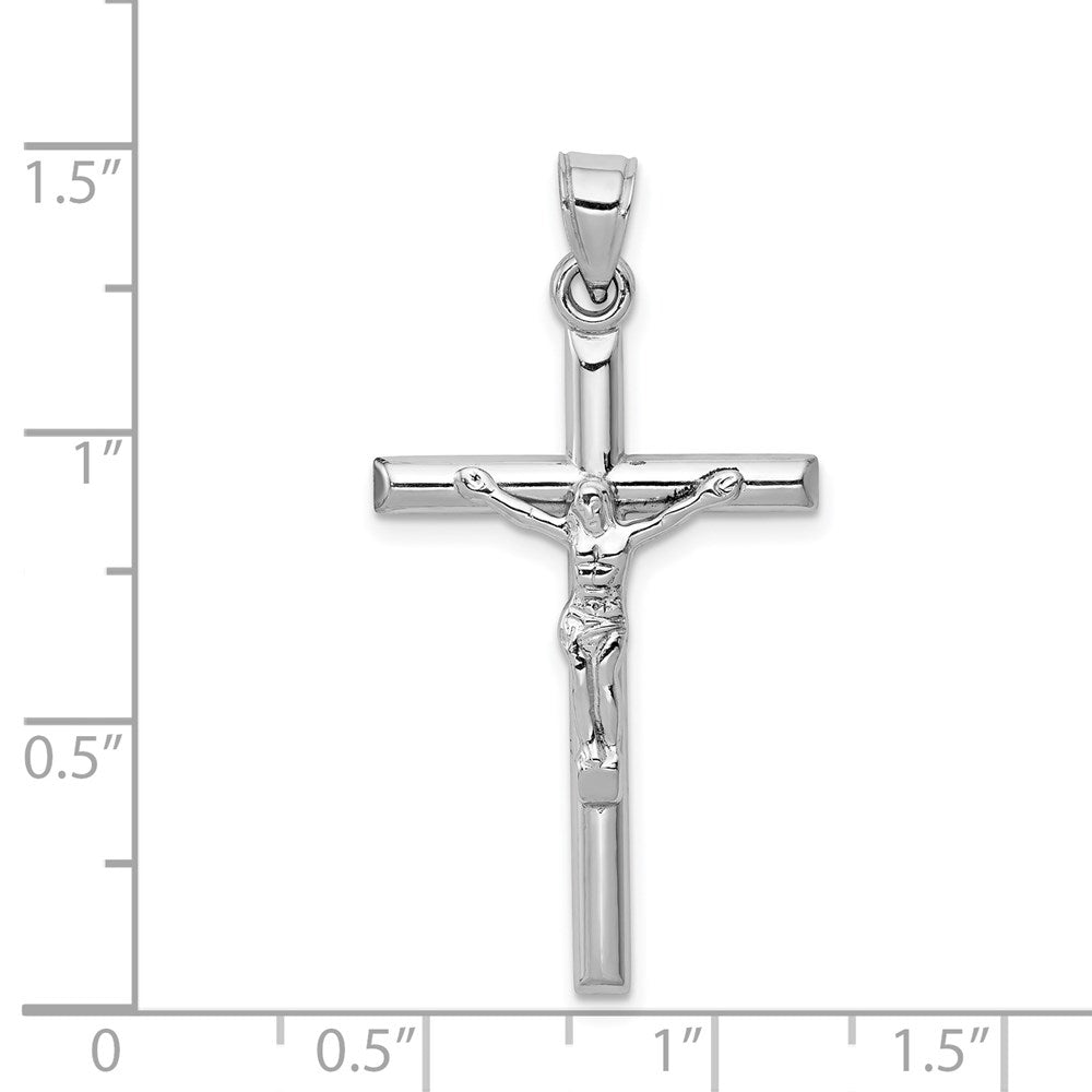 10k Solid White Gold Crucifix Jesus Cross Pendant, 32mm x 19mm