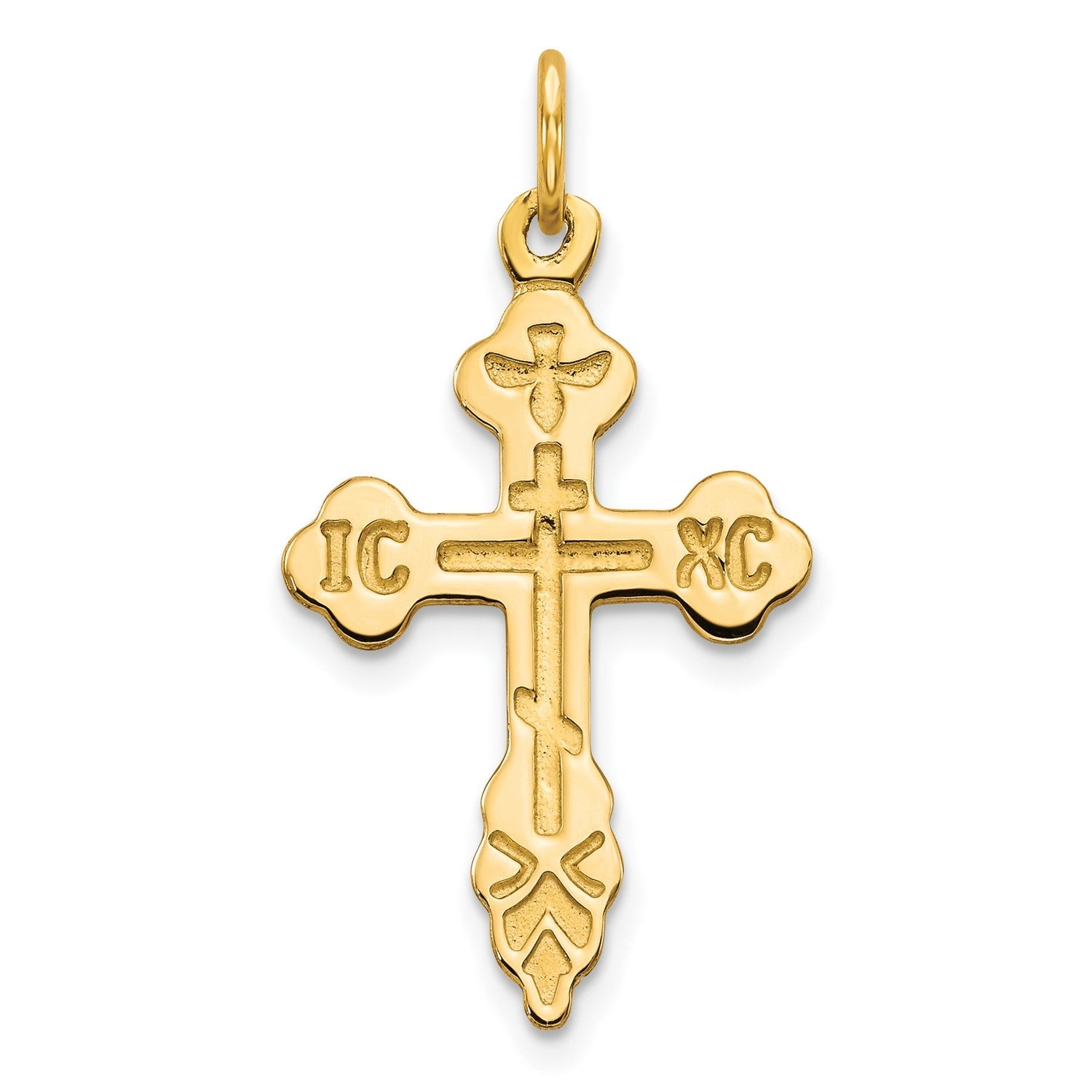 10K Yellow Gold Russian Eastern Orthodox Cross Crucifix Pendant Charm, 30x17mm