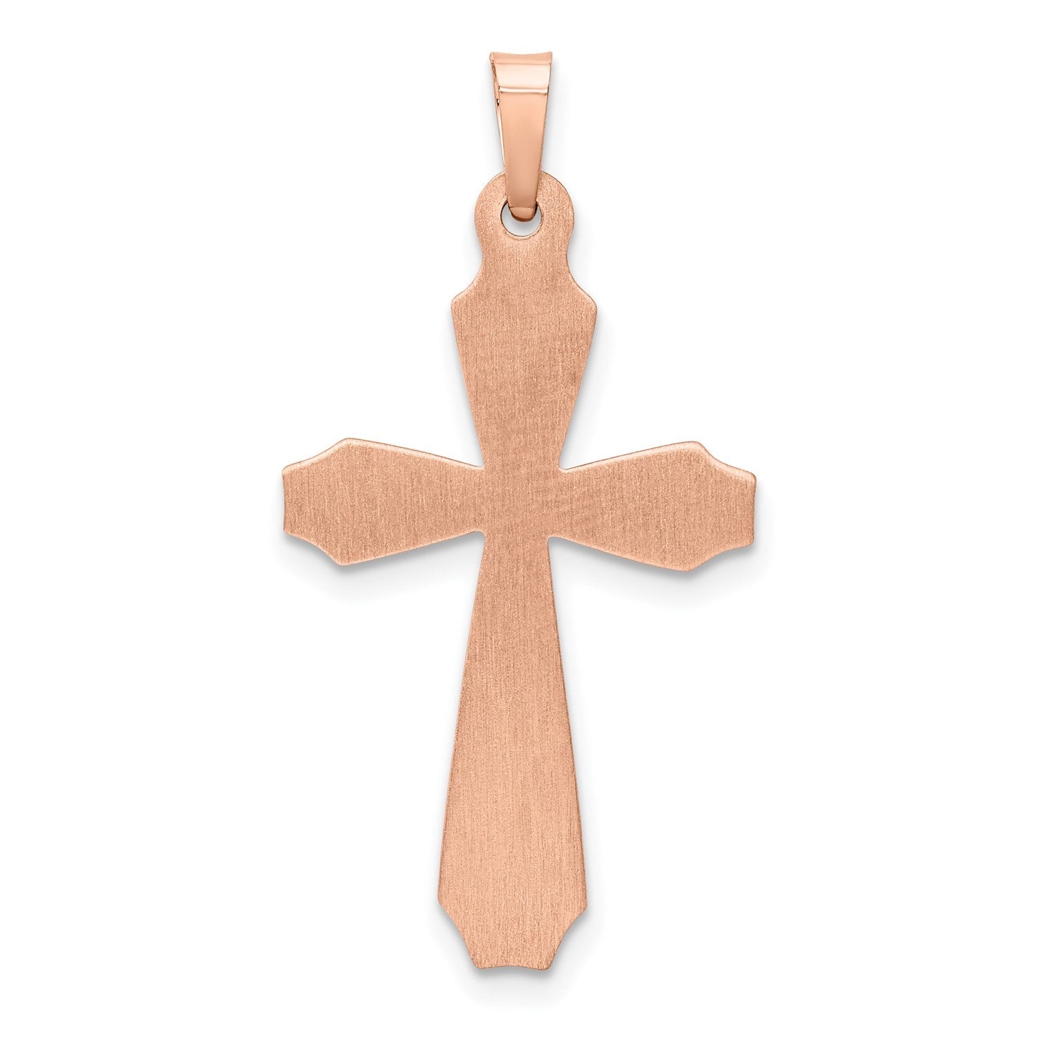 14K Rose Gold Textured and Polished Jesus Cross Pendant, 34x17mm
