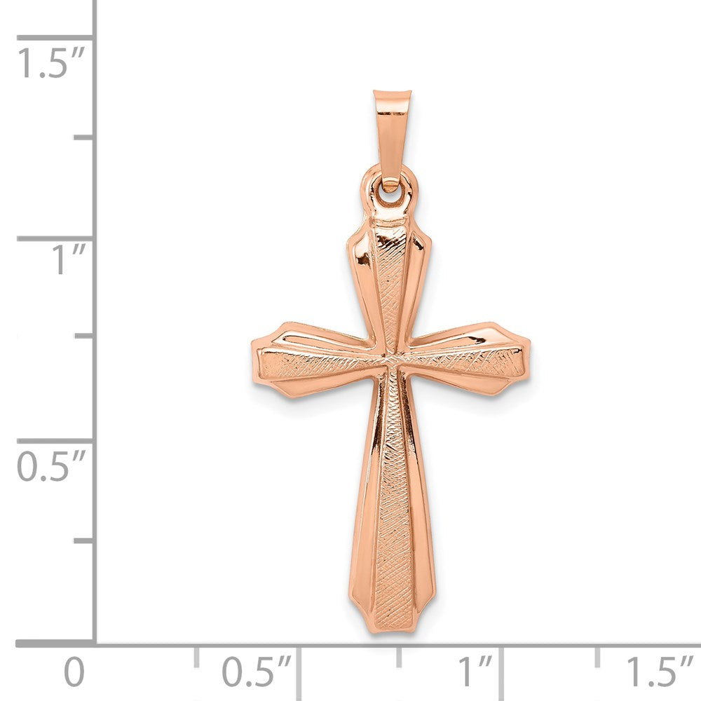 14K Rose Gold Textured and Polished Jesus Cross Pendant, 34x17mm