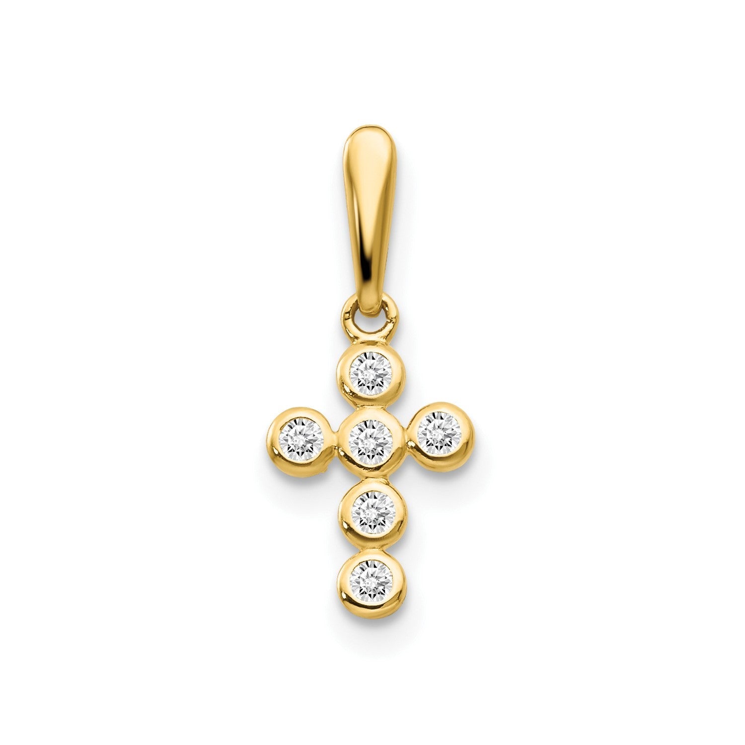 14k Real Solid Gold CZ Small Cross Pendant Charm, 10x7mm