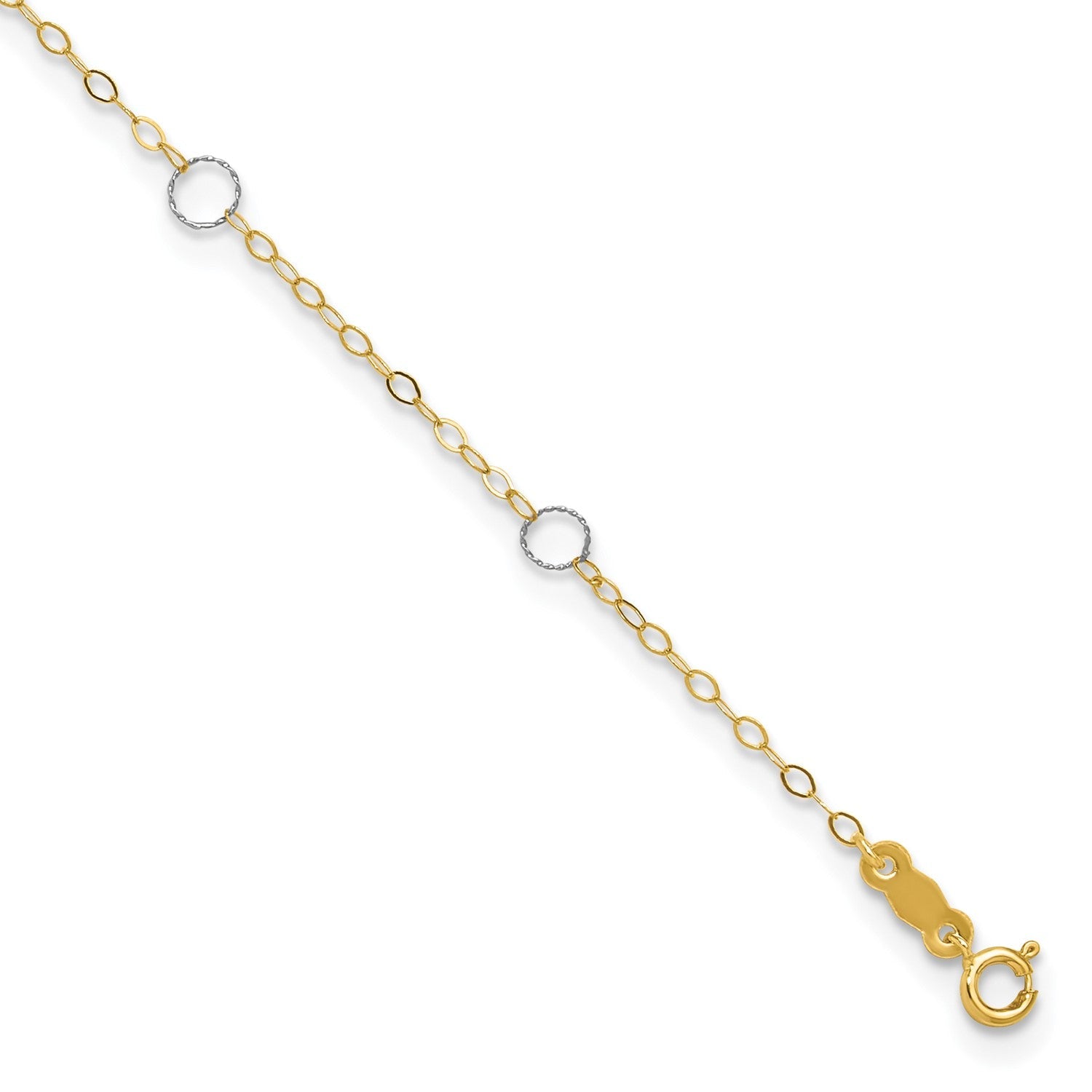 14k Real Solid Two-Tone Gold With Circle Charms 9 to 10 Adjustable Anklet