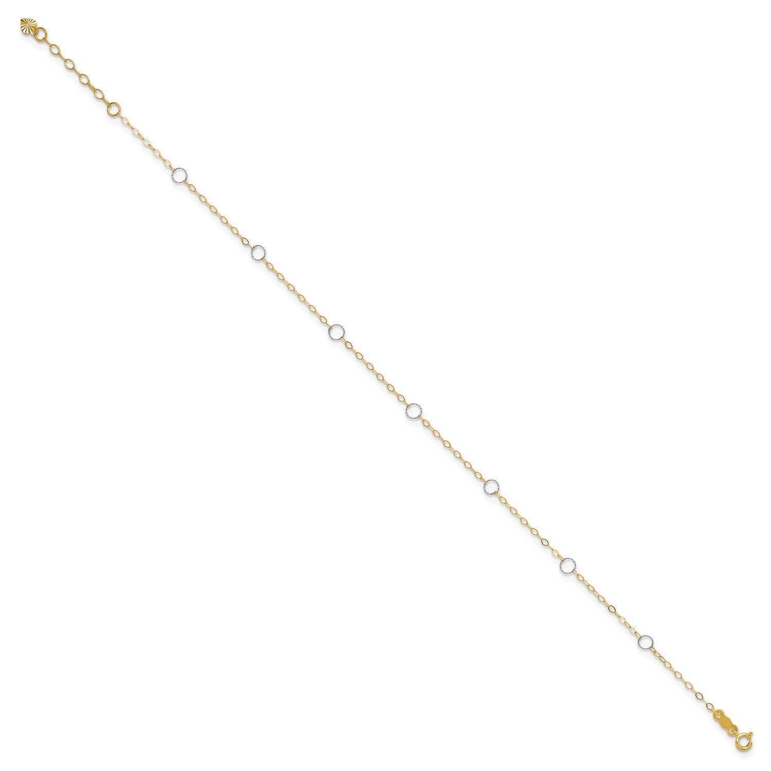 14k Real Solid Two-Tone Gold With Circle Charms 9 to 10 Adjustable Anklet
