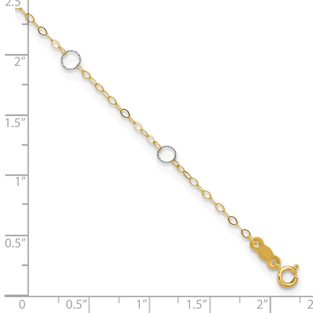 14k Real Solid Two-Tone Gold With Circle Charms 9 to 10 Adjustable Anklet