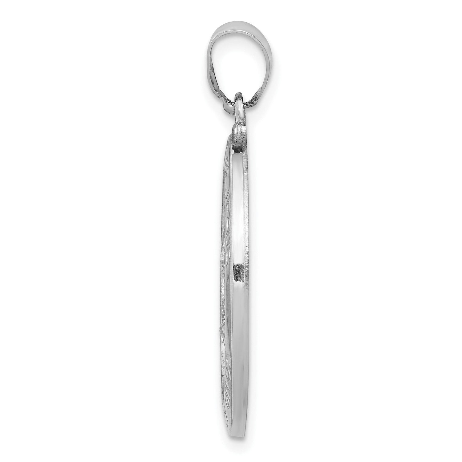 14k Real White Gold Polished and Satin Sacred Heart Jesus Charm Pendant, 27x17mm