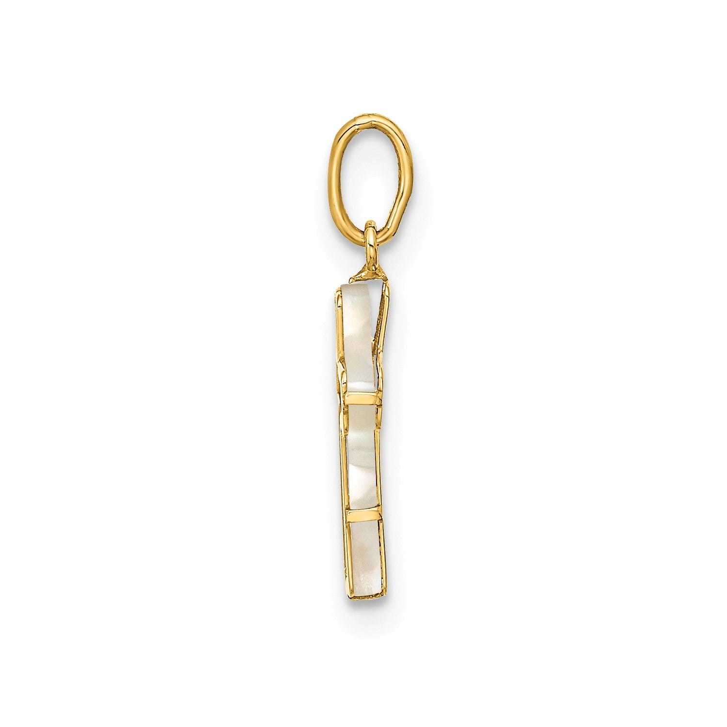 14K Real Yellow Gold High Polished Mother of Pearl Cross Pendant, 12x8mm