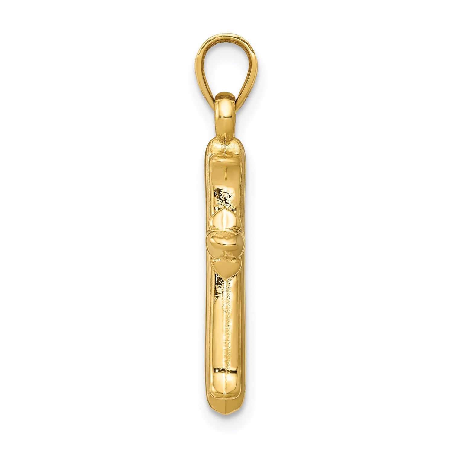 14k Real Yellow Gold with Rhodium Finisj Reversible Hollow Cross Pendant, 26x13mm