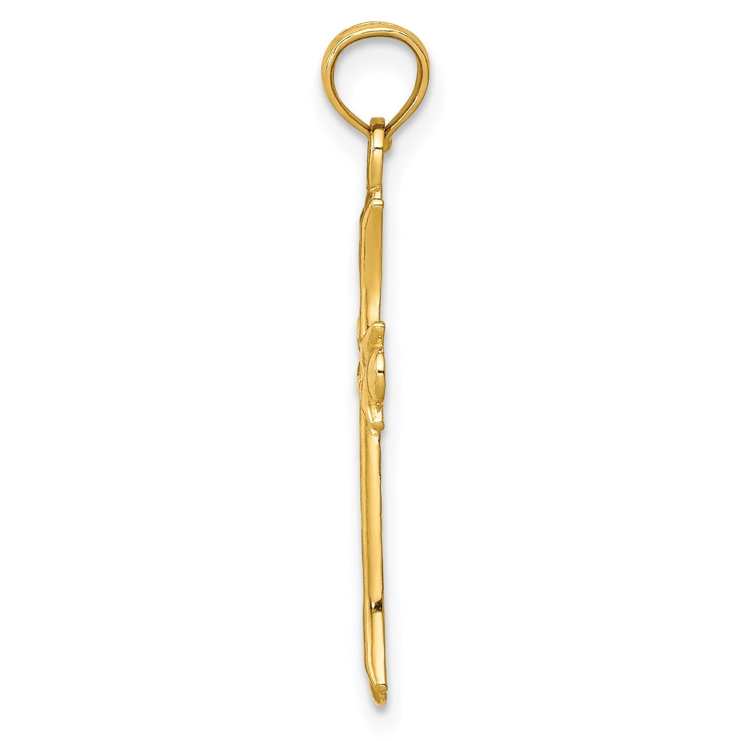 14k Real Yellow Solid Gold Fleur De Lis Cross Pendant, 30x16mm