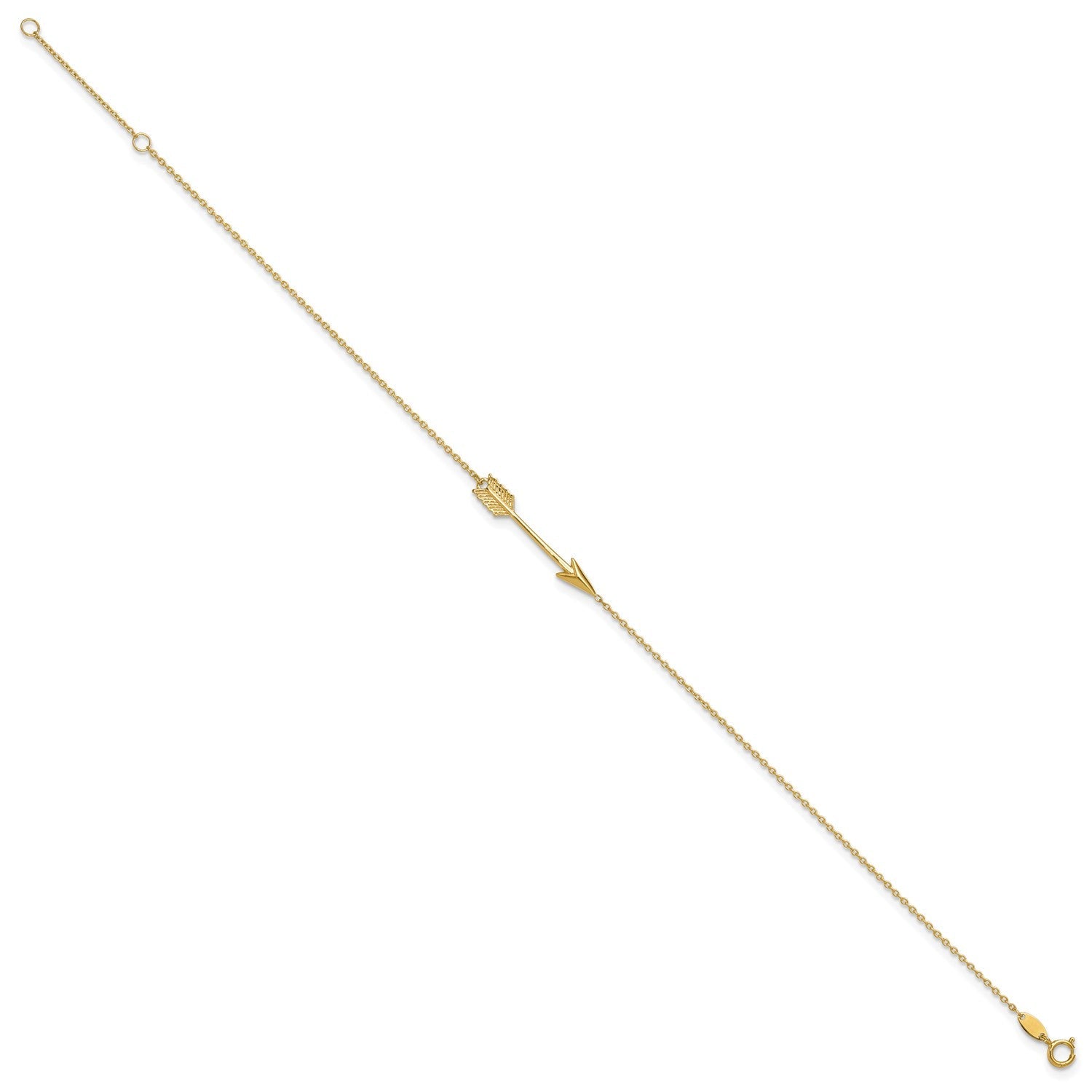 14k Real Yellow Solid Gold High Polished Arrow Anklet, Adjustable 9 to 10