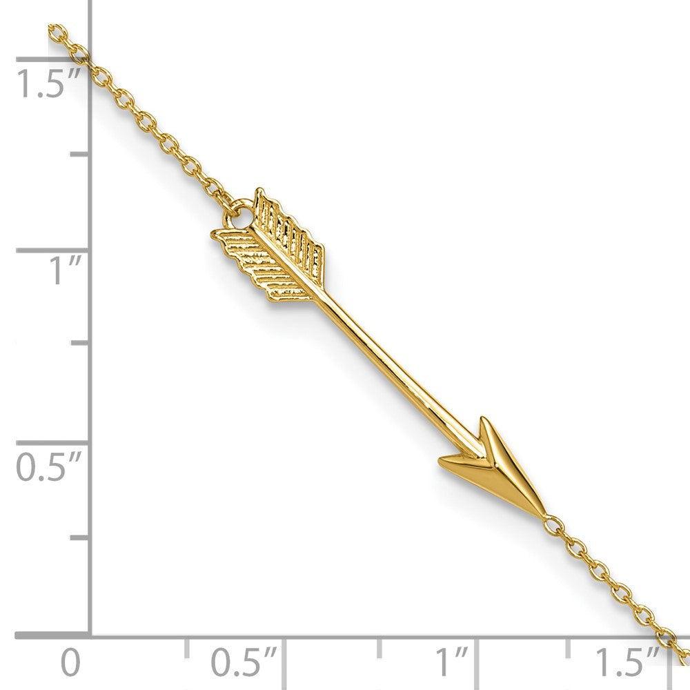 14k Real Yellow Solid Gold High Polished Arrow Anklet, Adjustable 9 to 10