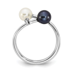 14K White Gold 6mm Black and White Pearl Diamond Adjustable Ring