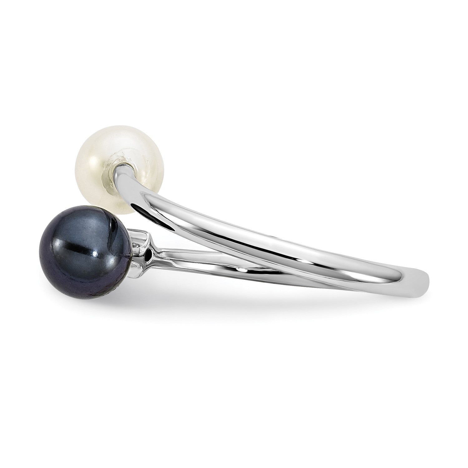 14K White Gold 6mm Black and White Pearl Diamond Adjustable Ring