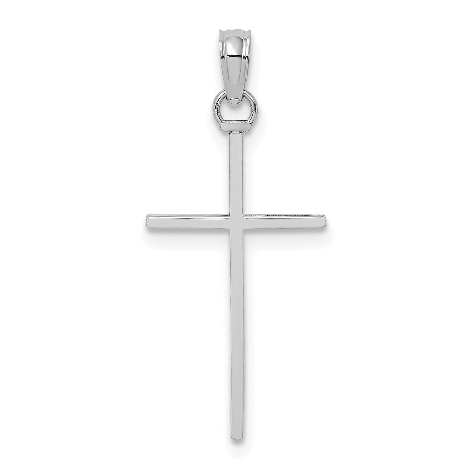 14K White Real Gold 3-D and Polished Cross Charm Pendant, 26x11mm