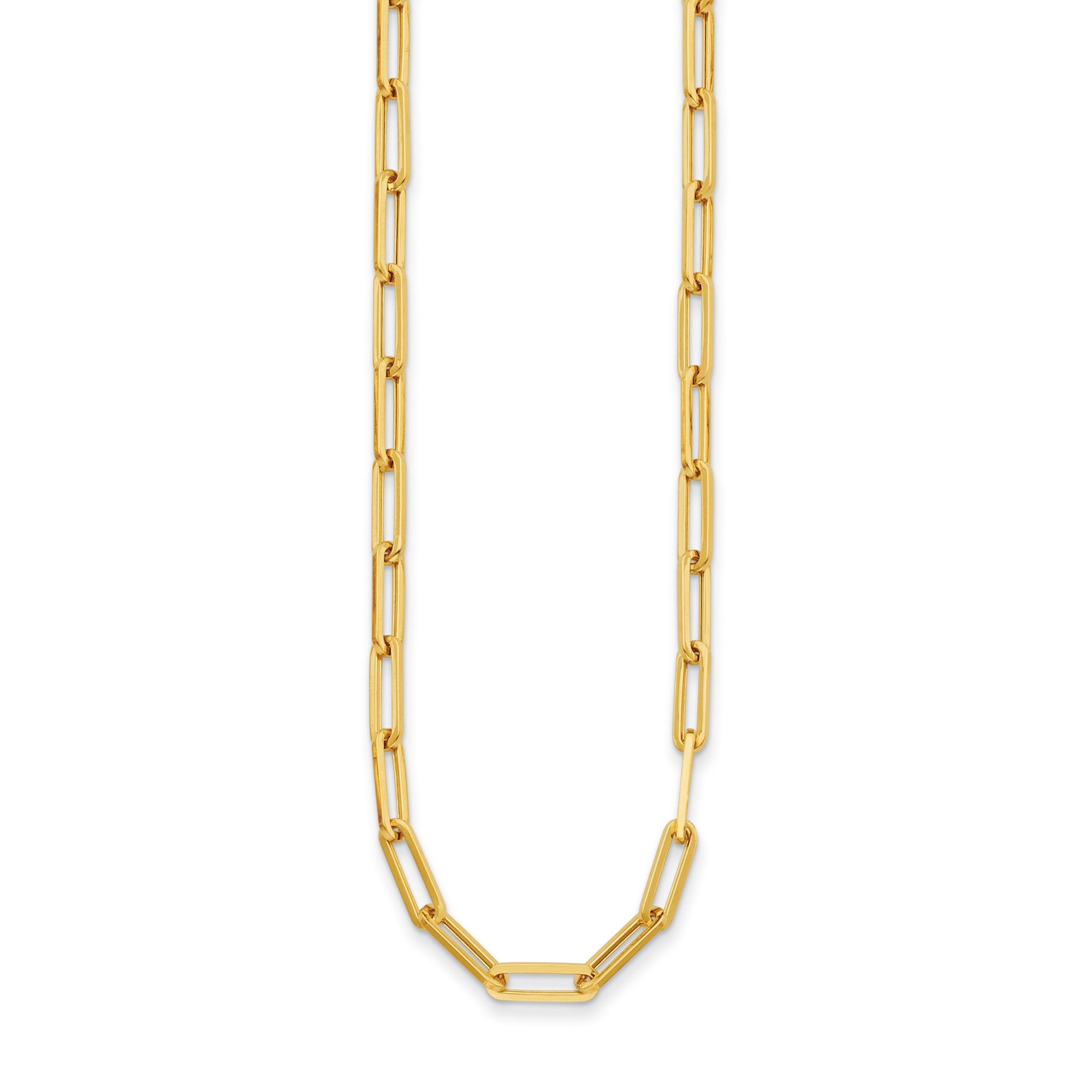 Collier de chaîne de trombone plat en or véritable 14 carats, bijoux de créateur fins de largeur 4 mm pour hommes et femmes