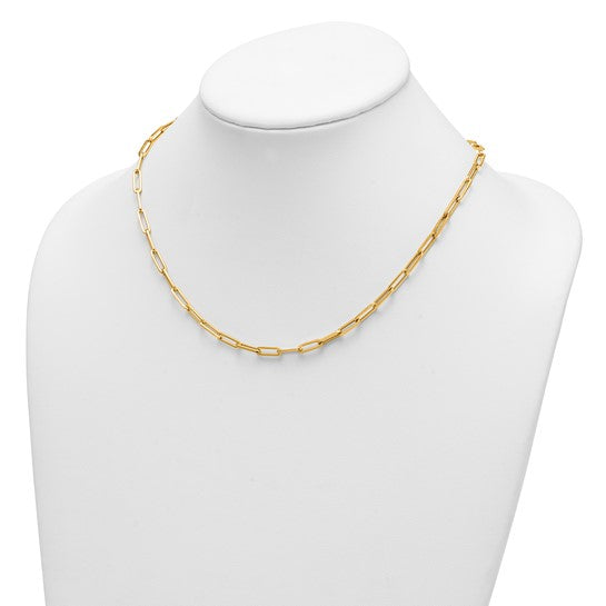 14k Real Gold Flat Paperclip Chain Necklace, 4mm Width