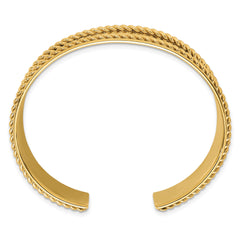 14K Solid Yellow Gold Hammered Rope Edge 22mm Width Cuff Bangle