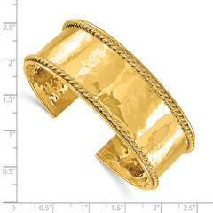 14K Solid Yellow Gold Hammered Rope Edge 22mm Width Cuff Bangle