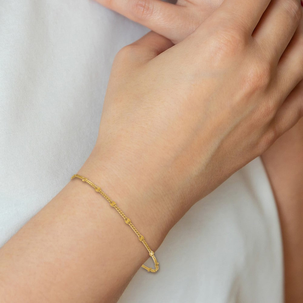 14k Yellow Solid Gold Gold Diamond-Cut Curb Link Chain Necklace