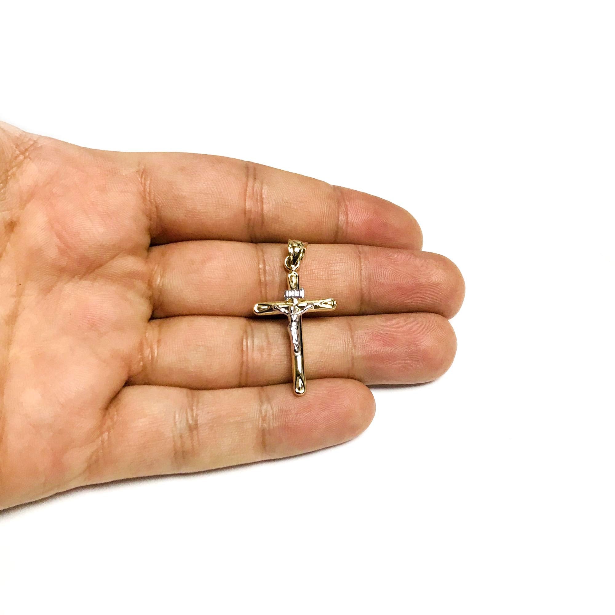 14k 2 Tone Gold Round Tube Crucifix Pendant - JewelryAffairs