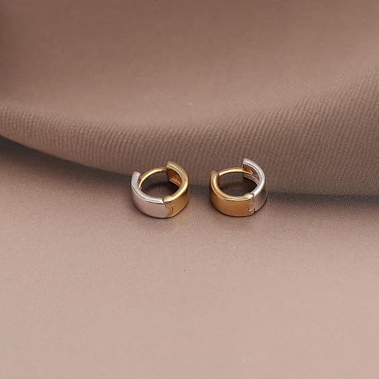 14k 2 Tone Gold Snuggable Huggie Reversible Earrings, Diameter 15mm