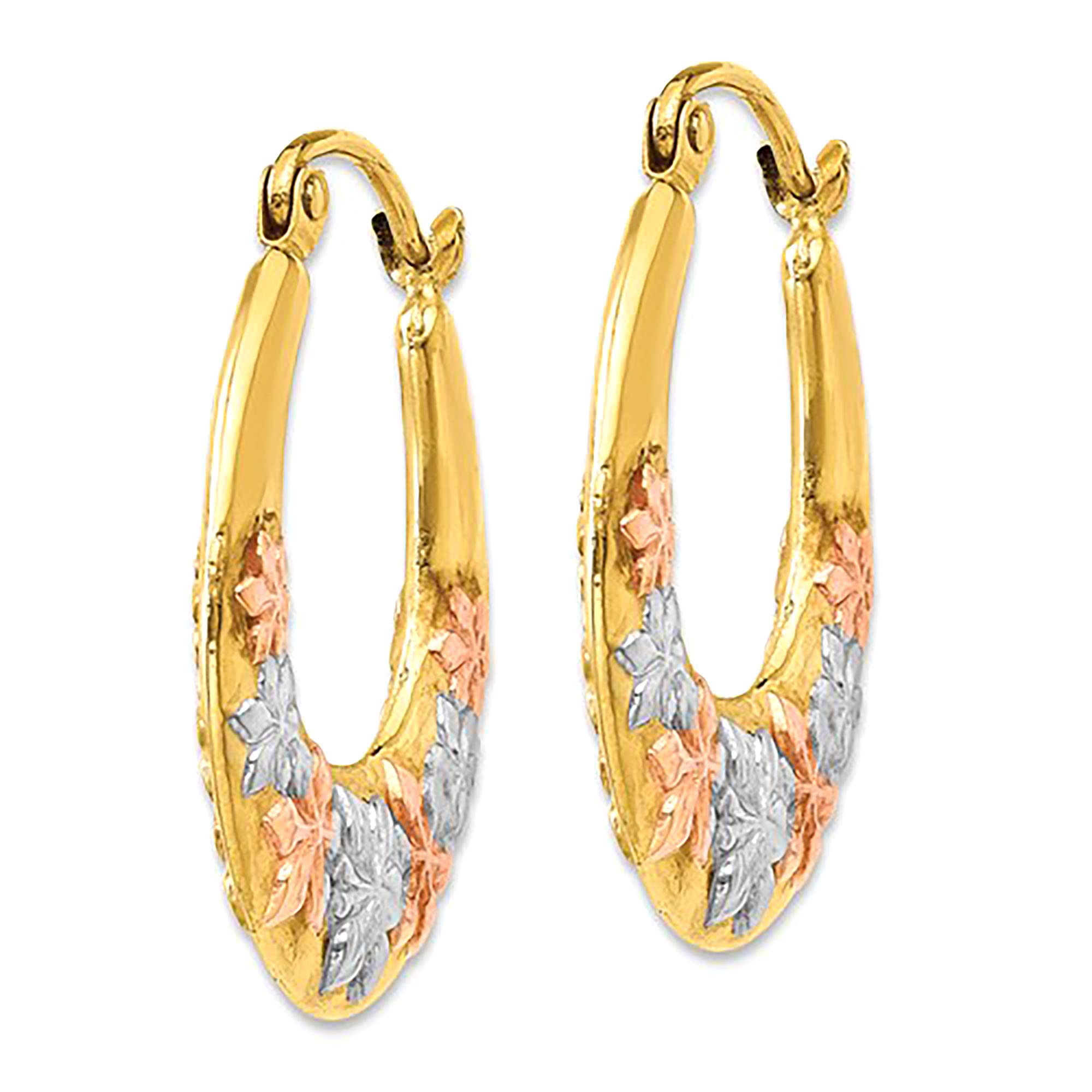 14K and White And Rose Gold Flower Hoop Earrings