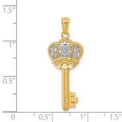 14K and White Gold Fleur De Lis Crown Key Pendant,31x12mm