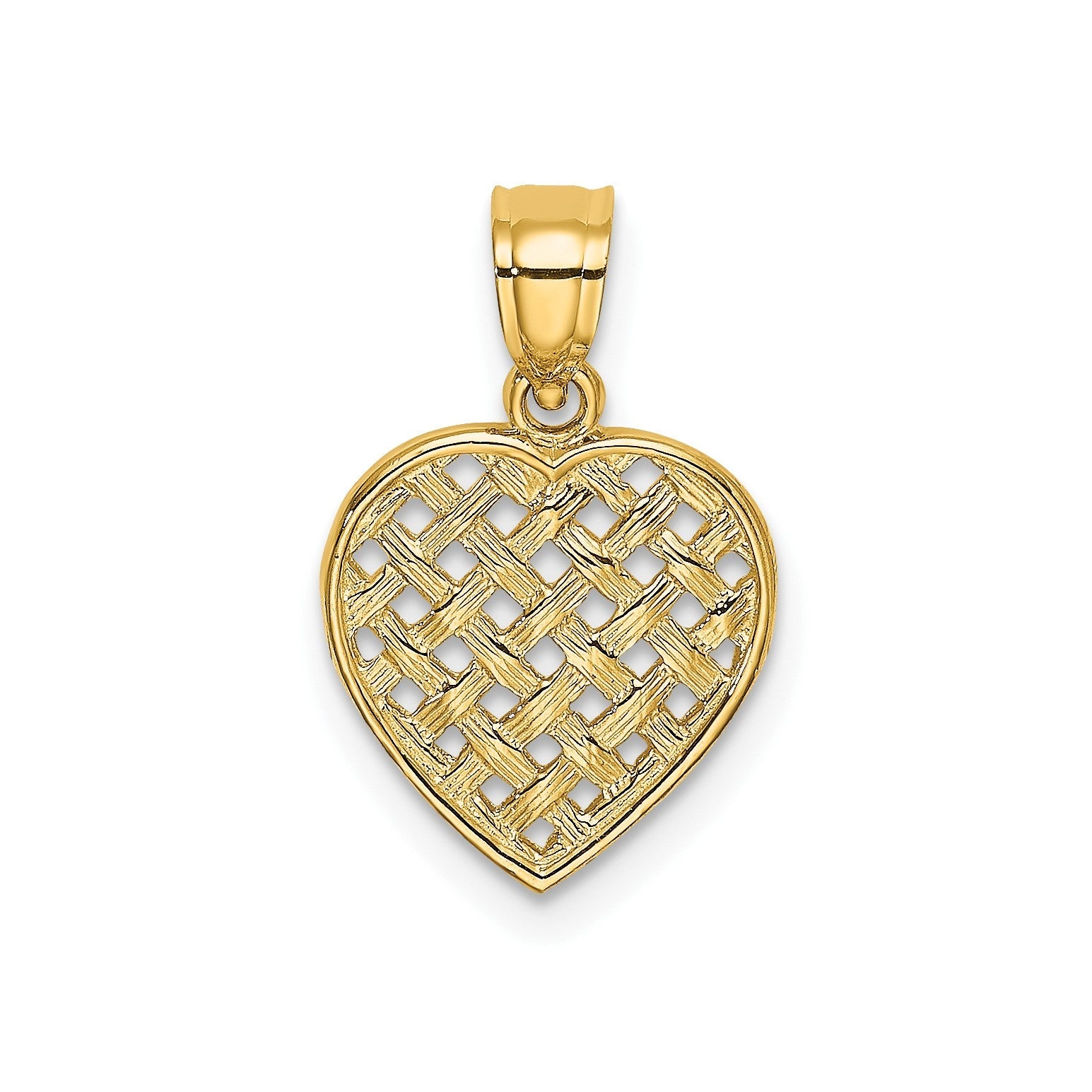 14K Cut-Out and Textured Woven Heart Pendant, 16x11mm