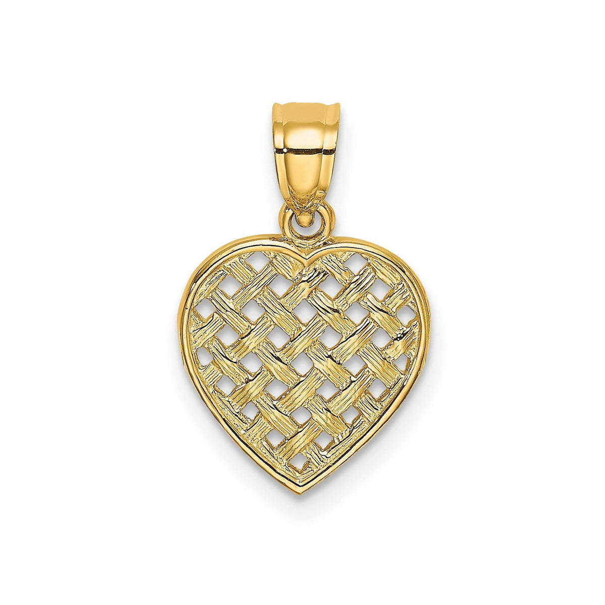 14K Cut-Out and Textured Woven Heart Pendant, 16x11mm