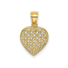 14K Cut-Out and Textured Woven Heart Pendant, 16x11mm