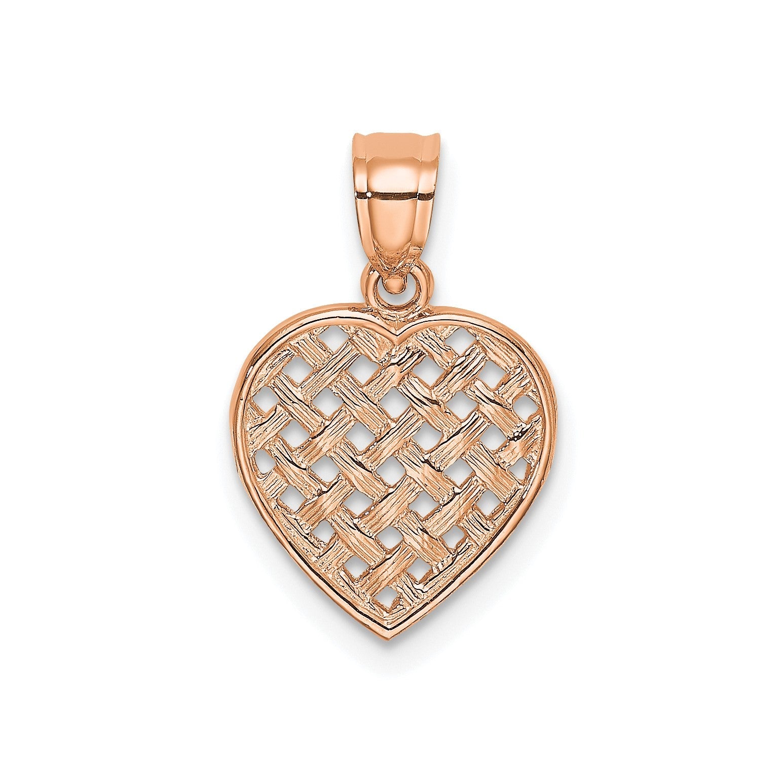 14K Cut-Out and Textured Woven Heart Pendant, 16x11mm