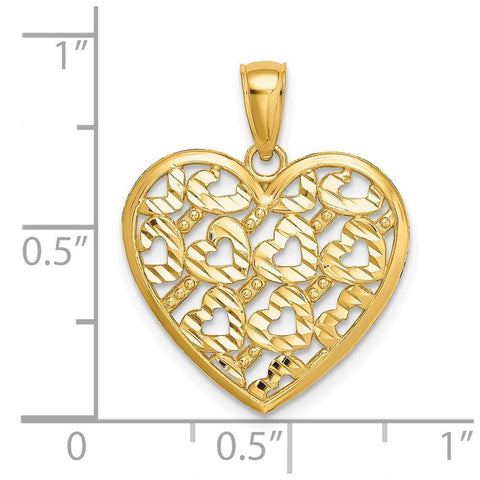 14K Gold Diamond Cut Heart Pattern With Heart Charms, 23x20mm