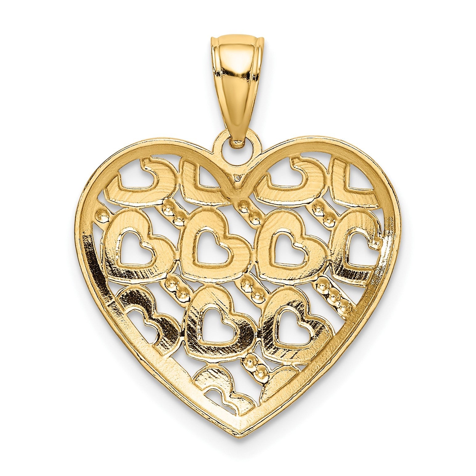 14K Gold Diamond Cut Heart Pattern With Heart Charms, 23x20mm