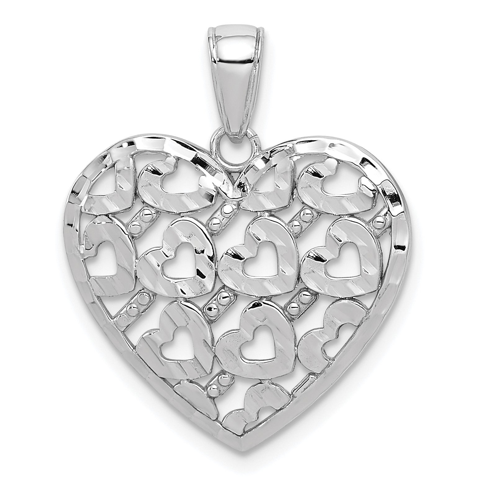 14K Gold Diamond Cut Heart Pattern With Heart Charms, 23x20mm
