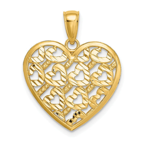 14K Gold Diamond Cut Heart Pattern With Heart Charms, 23x20mm