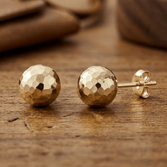 14k Gold Hammered Finish Ball Stud Earrings, 7mm