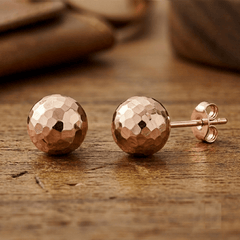 14k Gold Hammered Finish Ball Stud Earrings, 7mm