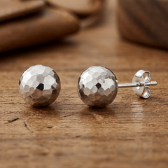 14k Gold Hammered Finish Ball Stud Earrings, 7mm