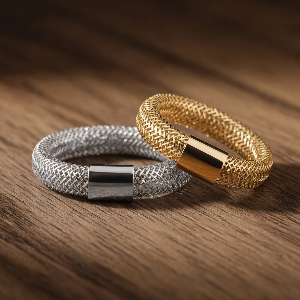 14K Gold High Polished Mesh Stretch Adjustable Band Ring