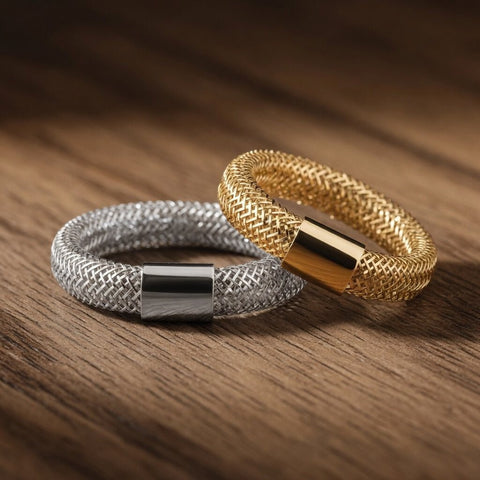 14K Gold High Polished Mesh Stretch Adjustable Band Ring