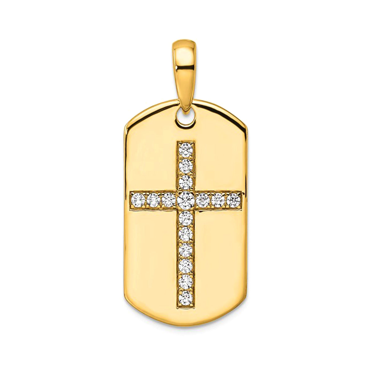 14k Gold Lab Grown Diamond Men's Cross Dog Tag Pendant - JewelryAffairs