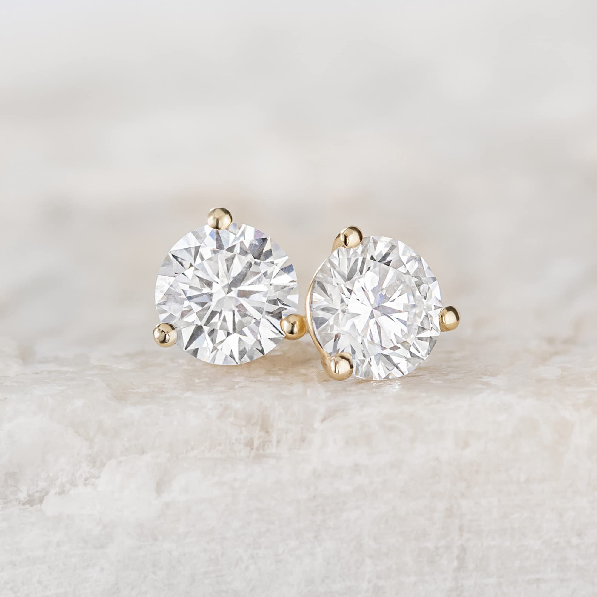 14k Gold Round VS/SI GH Lab Grown Diamond 3 Prong Martini Stud Post Earrings