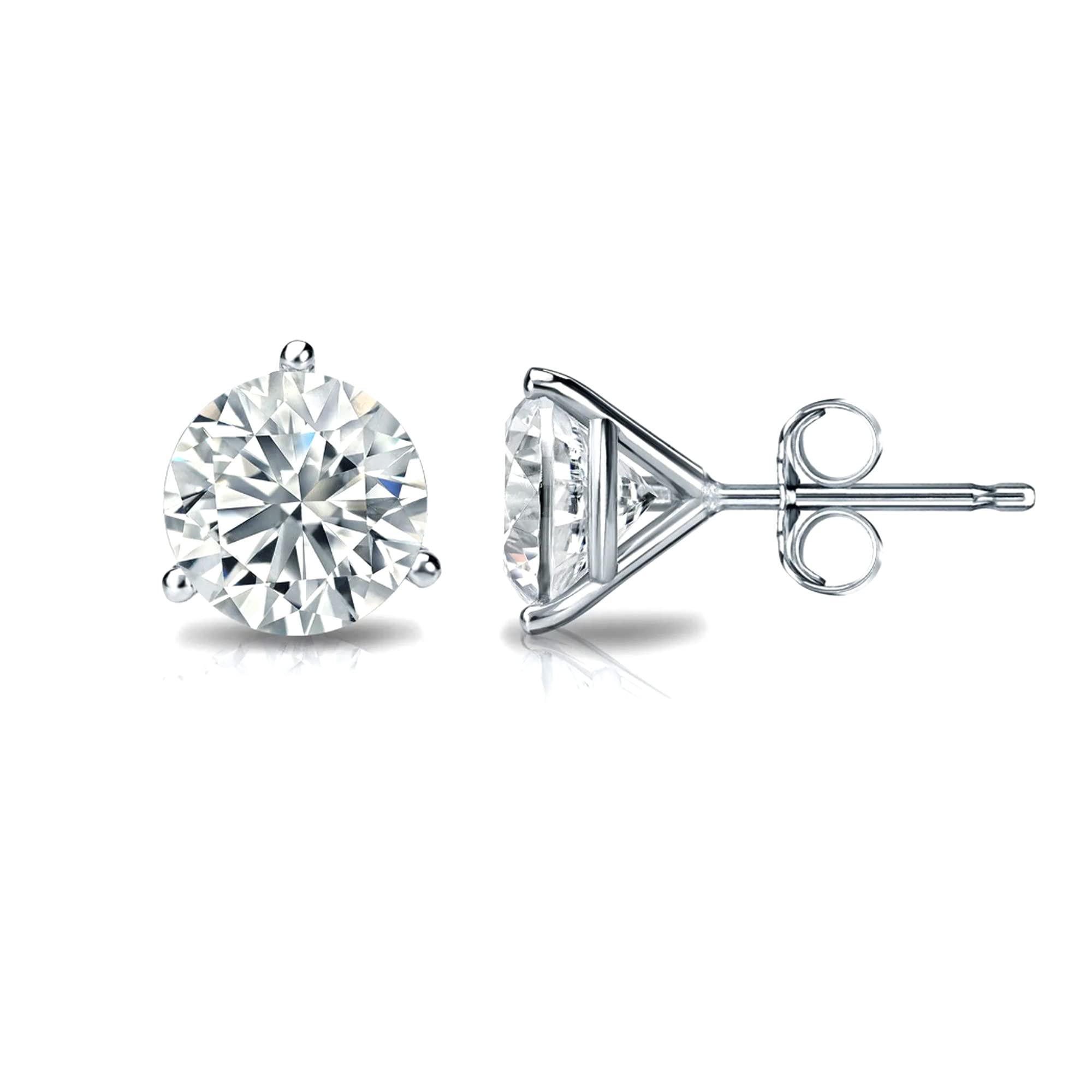 14k Gold Round VS/SI GH Lab Grown Diamond 3 Prong Martini Stud Post Earrings
