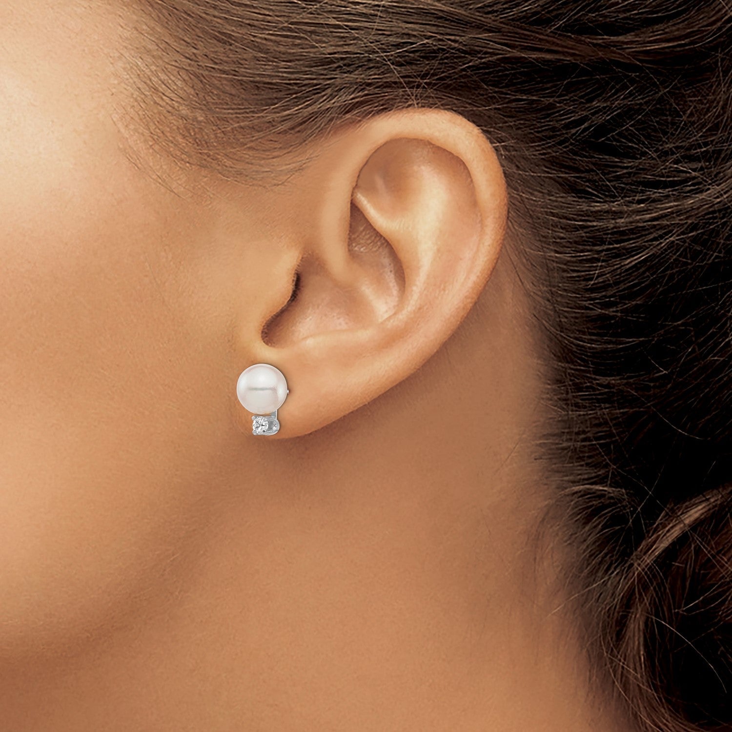 14k Gold Saltwater Akoya Pearl and Diamond Post Stud Earrings