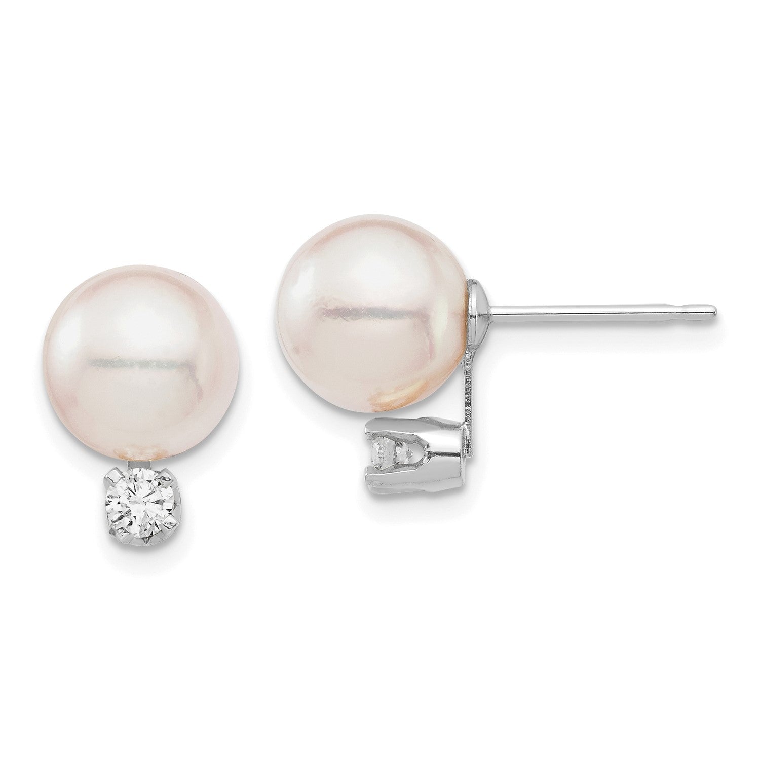 14k Gold Saltwater Akoya Pearl and Diamond Post Stud Earrings