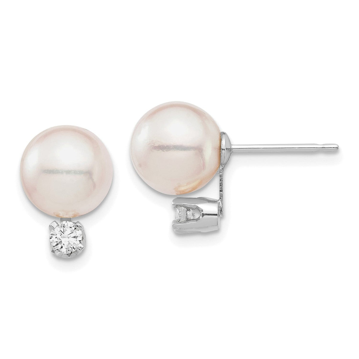 14k Gold Saltwater Akoya Pearl and Diamond Post Stud Earrings