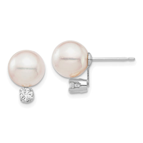 14k Gold Saltwater Akoya Pearl and Diamond Post Stud Earrings