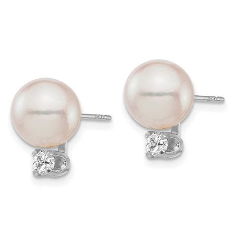 14k Gold Saltwater Akoya Pearl and Diamond Post Stud Earrings