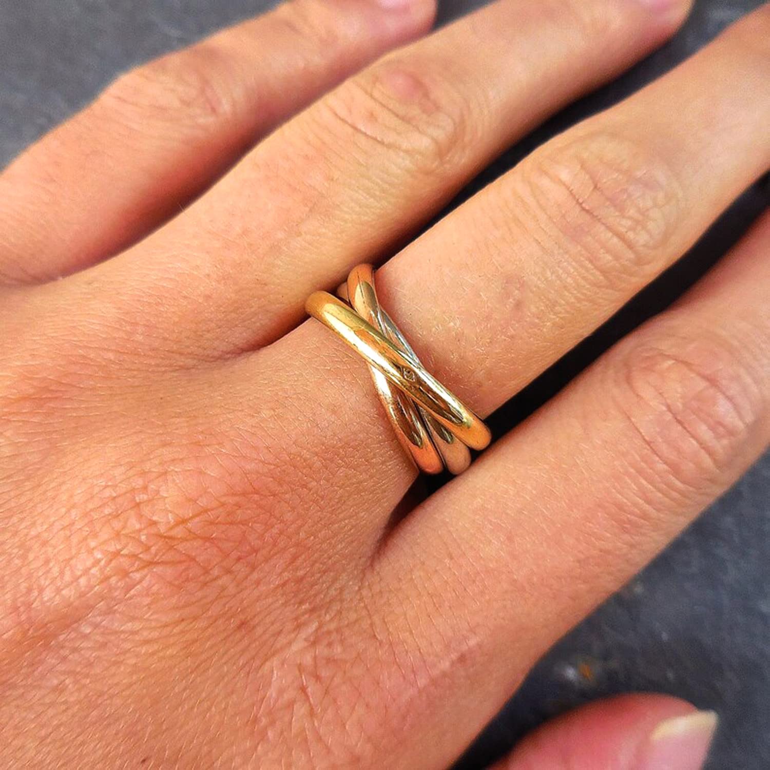 14K Gold Trinity Tri - Color Rolling Ring - JewelryAffairs